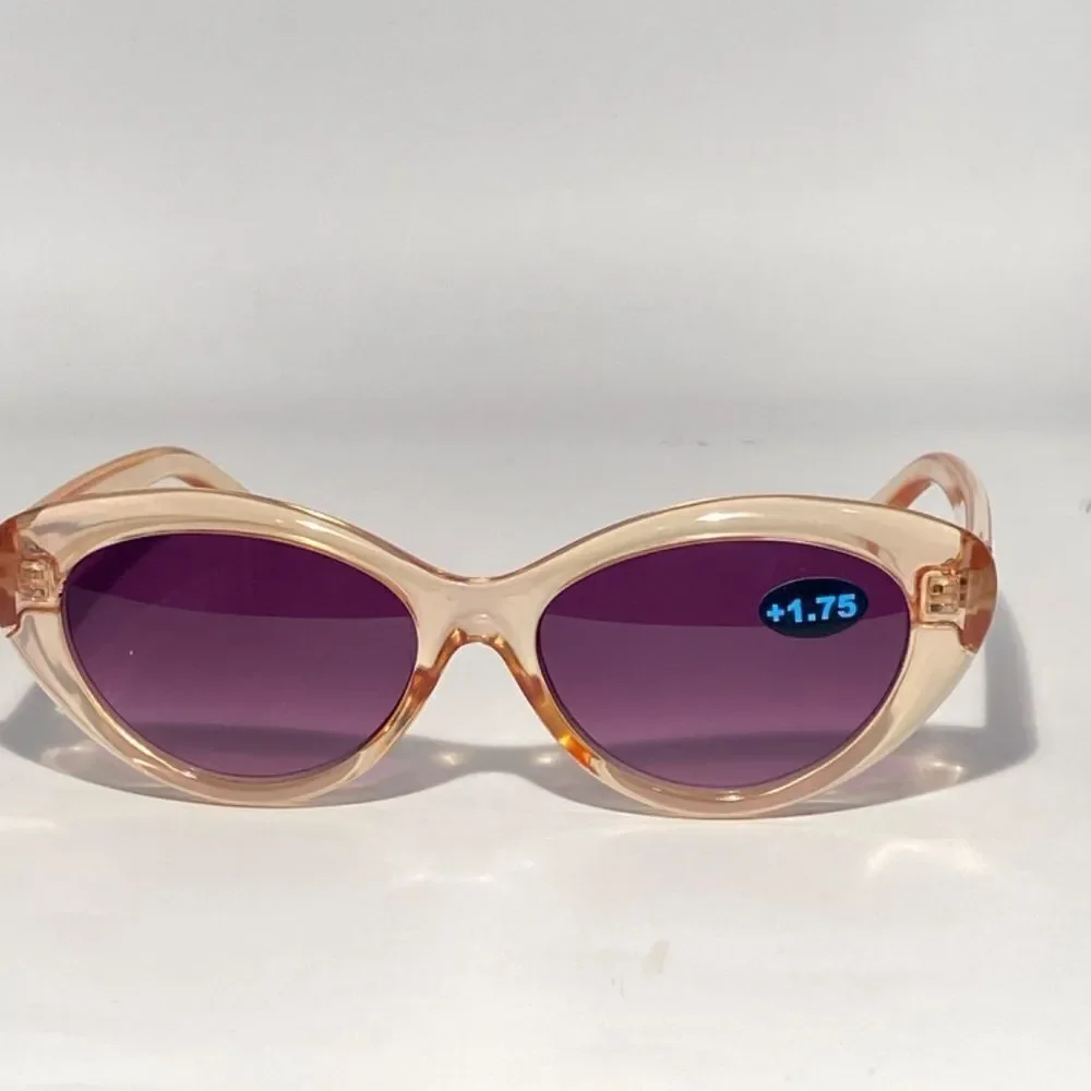 Barbara Reading Sunglasses 1.75 Clear Gold Sweetheart Frames Dark Lenses NWT